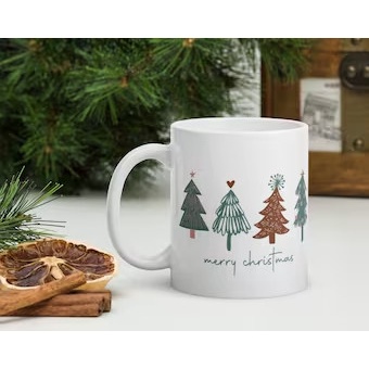 Ly cốc sứ in hình họa tiết giáng sinh, Merry Christmas - Cây thông noel