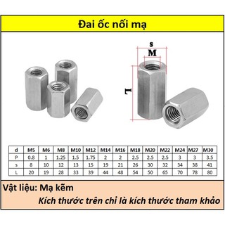 Đai ốc nối mạ kẽm M4-M12