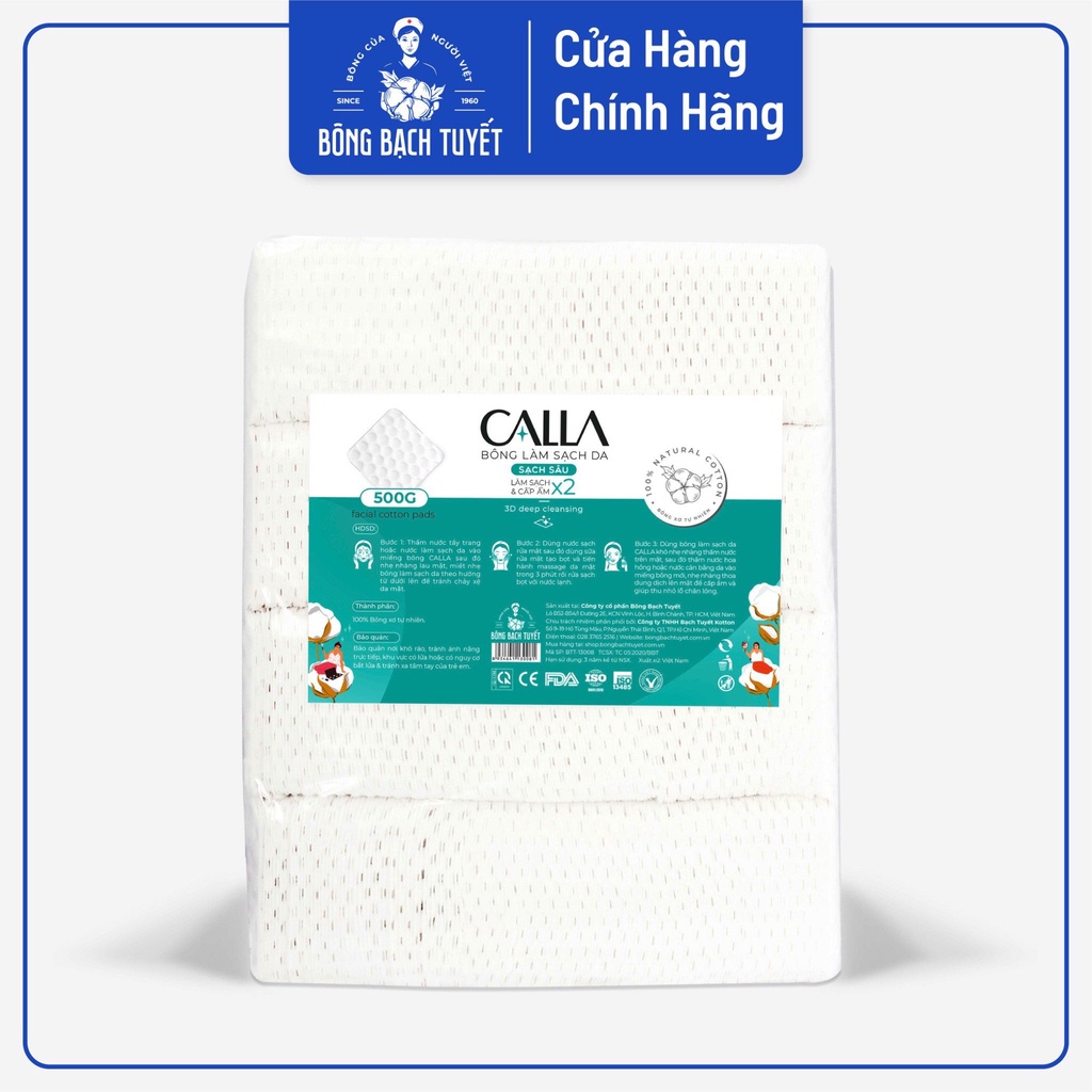 Bông làm sạch da Calla Sạch Sâu 500gr. Bông tẩy trang bông bạch tuyết