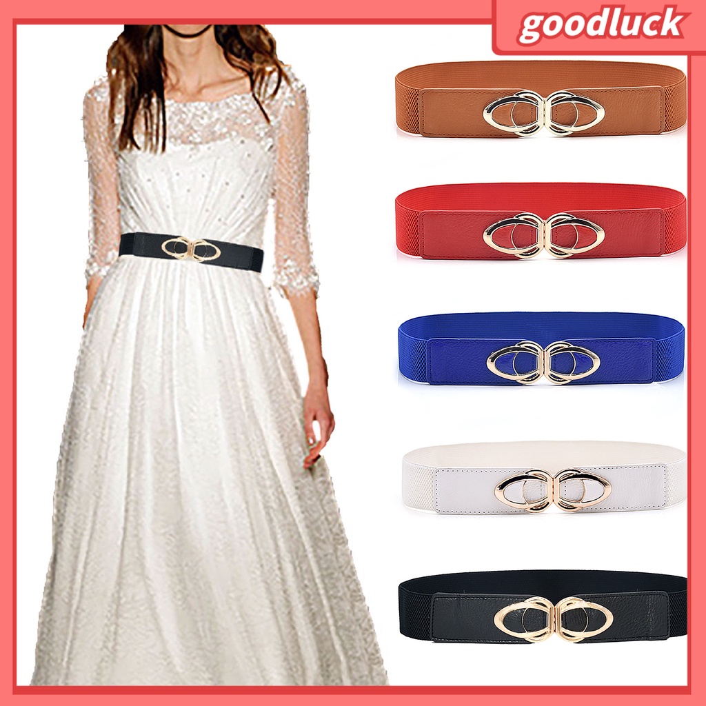 Thắt Lưng Giả Da Bản Rộng Khóa Kim Loại Nhiều Màu Sắc Co Giãn Điều Chỉnh Được Nhanh Chóng Dành Cho Nữ Dự Tiệc