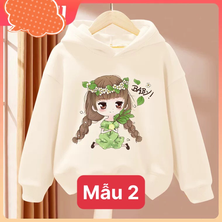 Áo hoodie cho bé gái hình cô gái hoa từ 9 đến 35kg , chất nỉ bông siêu xinh