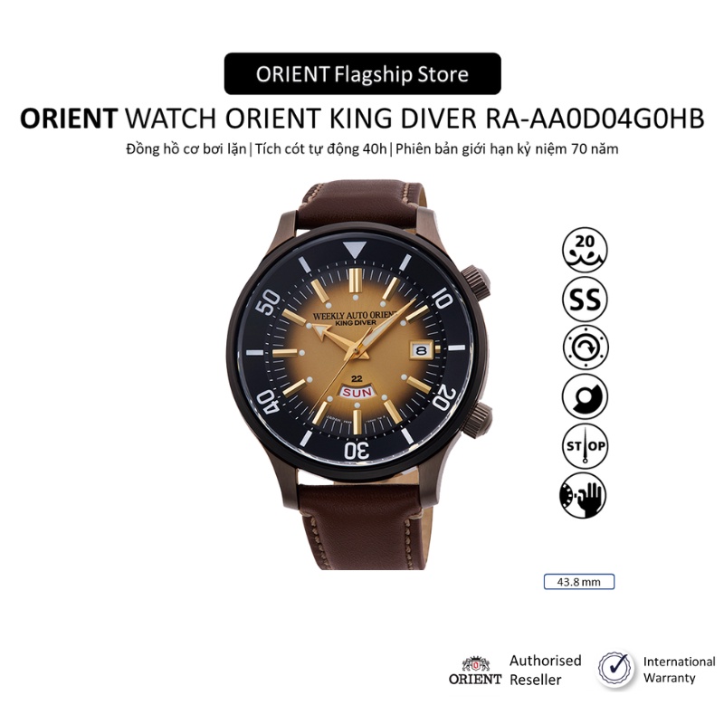 Đồng hồ nam Orient Watch King Diver Sport RA-AA0D04G0HB máy cơ automatic limited mặt kính cường lực 