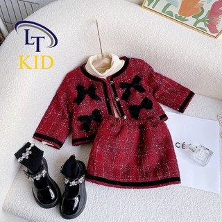 Set váy dạ đỏ cho bé gái