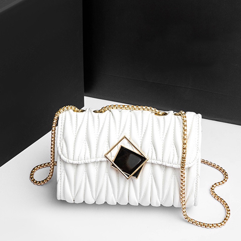 IELGY Túi Đeo Chéo Hình Vuông Nhỏ Màu Đen Phối Khóa Kim Loại Thời Trang Cho Nữ