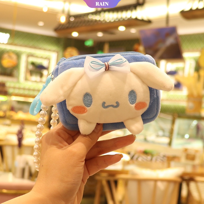 SANRIO Túi Đựng Thẻ ID / Tiền Xu Hình Vuông Phủ Lông Hình Cinnamoroll My Melody Kuromi Đính Ngọc Trai Nhân Tạo Dễ Thương Mới [RAIN]