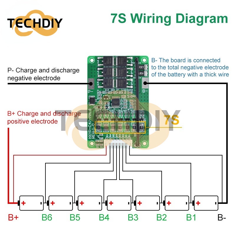 Bảng Mạch Bảo Vệ Pin Lithium 4S / 5S / 6S / 7S BMS 16.8V 21V 20A 18650 Sự Bảo Vệ
