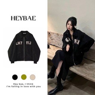 Áo khoác varsity Academia HEYBAE vải kaki oversize dài tay có khoá dáng rộng AK001