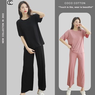 Bộ đồ mặc nhà áo cộc quần dài suông COCOCOTTON đẹp cao cấp CC05