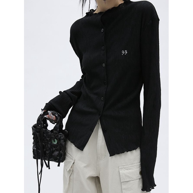 Áo Khoác Cardigan Thêu LOGO Màu Đen / Xám Thời Trang Mùa Thu Cho Nữ