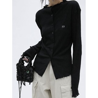 Áo khoác cardigan thêu logo màu đen / xám thời trang mùa thu cho nữ