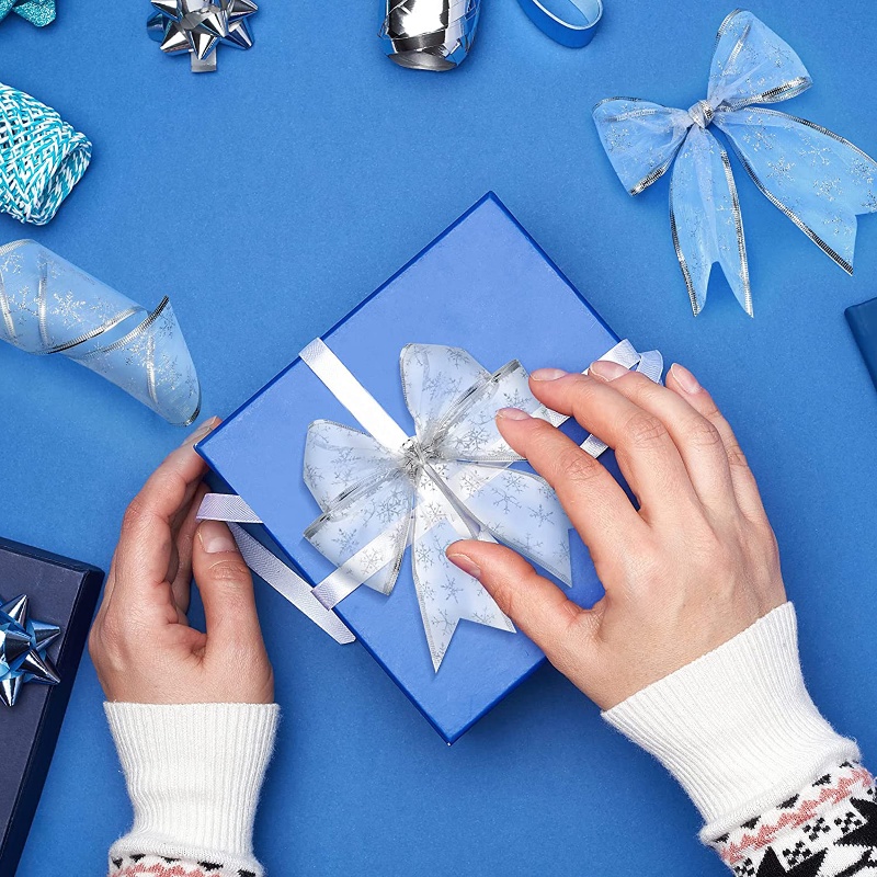 Cuộn Dây Ruy Băng Lưới 6CM * 10M Họa Tiết Bông Tuyết Nhiều Màu Sắc Dùng Trang Trí Giáng Sinh