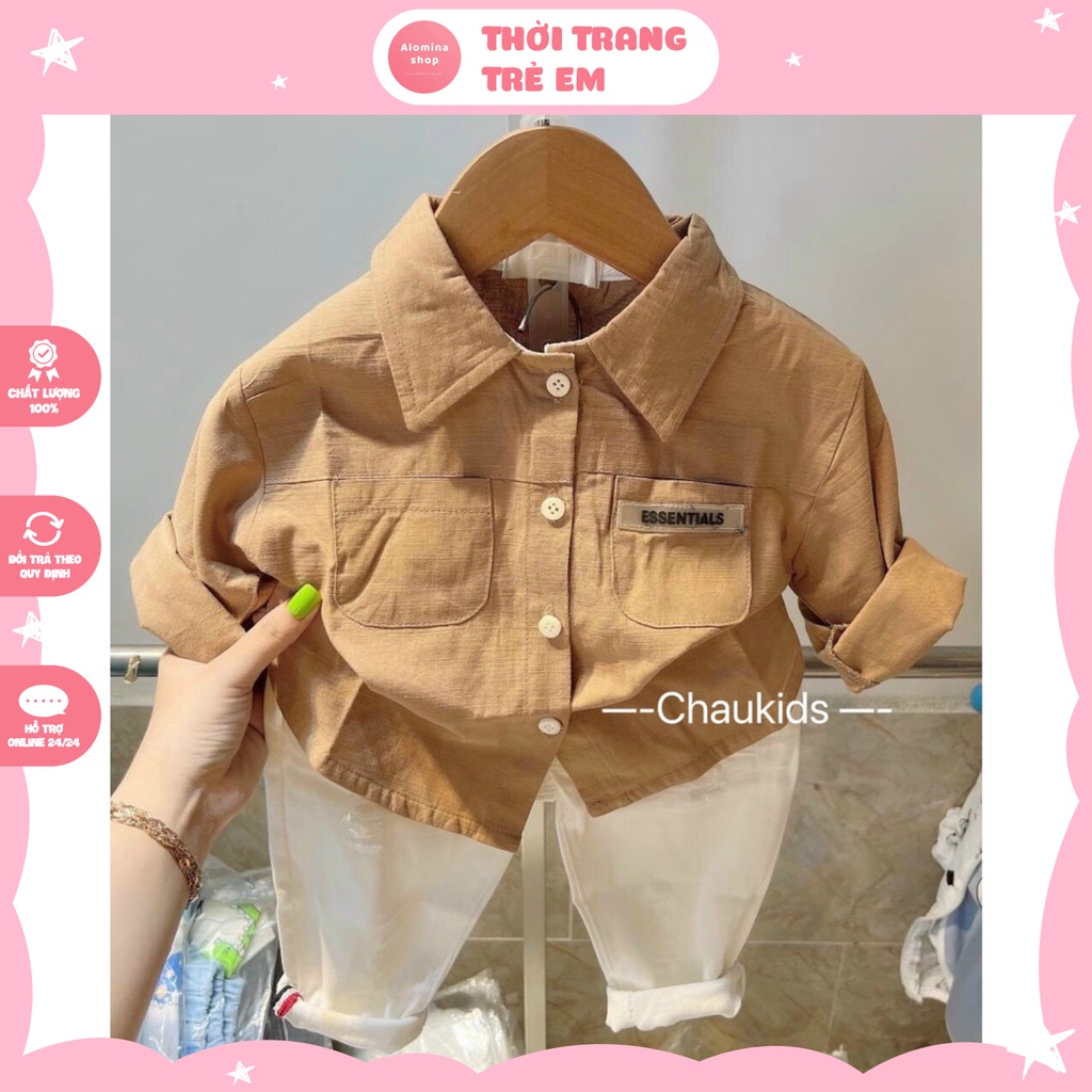 Bộ Sơ Mi Đũi Kèm Quần Kaki Phong Cách Hàn Quốc Cho Bé Trai, Size Từ 9-20Kg