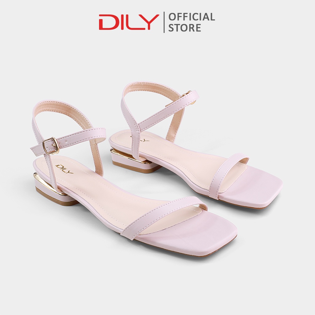 Giày sandal nữ 2cm gót vuông mạ đồng quai thanh mảnh mũi vuông êm chân DILY_AA0366