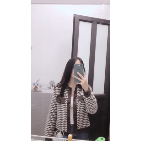 Áo khoác dạ caro phối da  mua 500k pass áo hãng