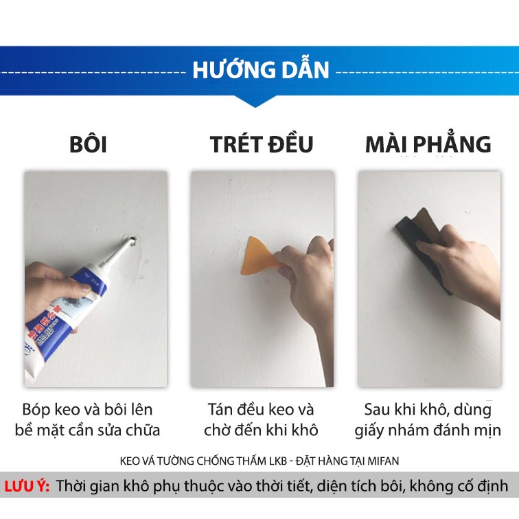 [Chính Hãng] Keo Vá Tường Chống Thấm LKB 250gr - Trám Trét Vết Nứt Khe Hở Tường - Chống Mốc Ẩm Làm Sạch Tường