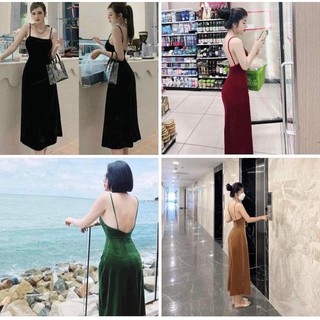 váy nhung 2 dây hot girl