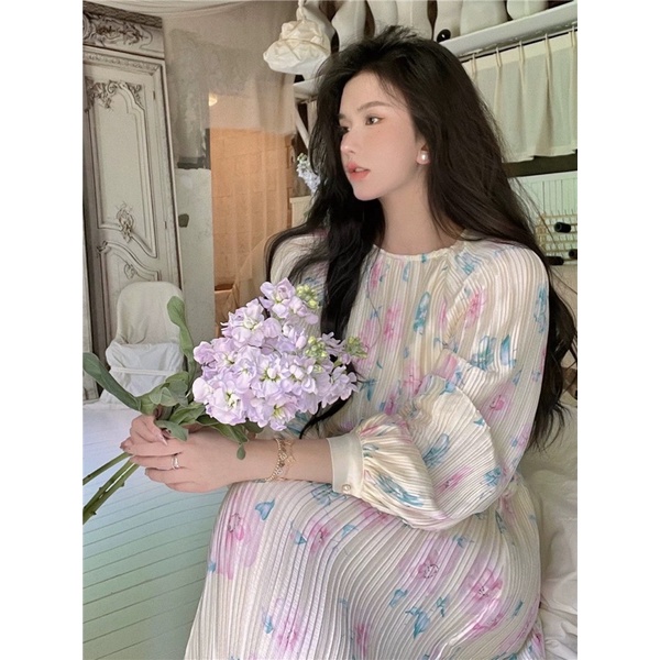 Đầm dập ly hoa dài tay