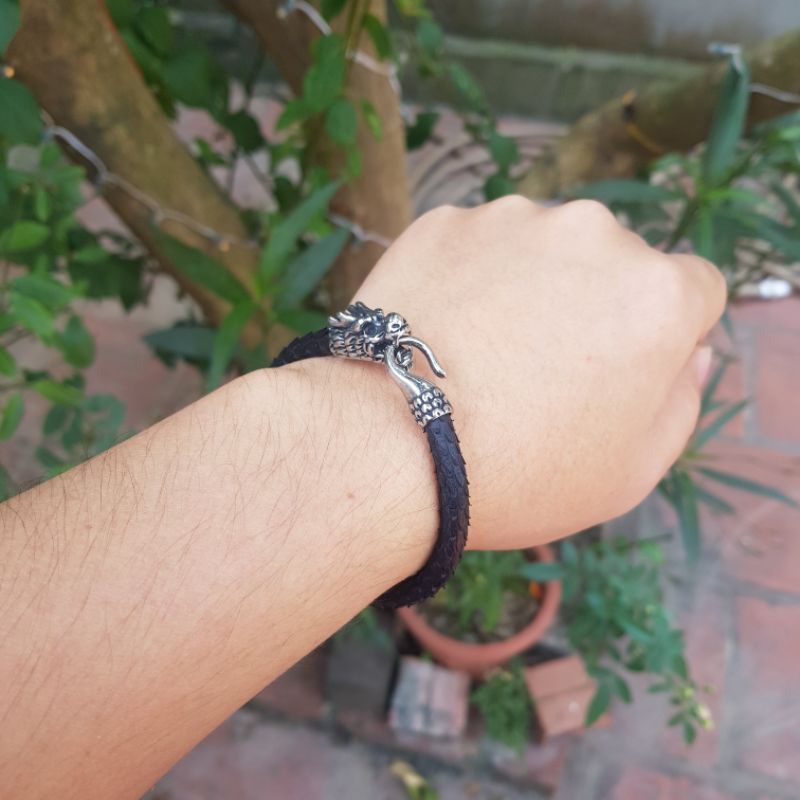 Vòng tay charm rồng da cá đuối, da trăn cao cấp