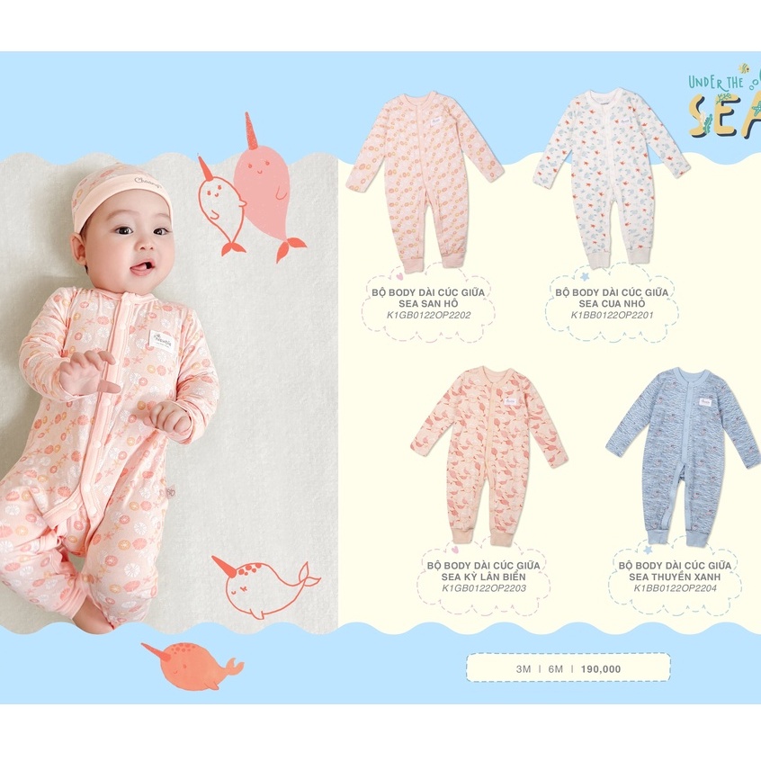 Body dài sơ sinh CHAANG vải cotton mỏng mát thấm hút mồ hôi cho bé