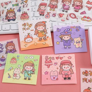 Bộ 4 tờ sticker túi giấy cô bé và thế giới