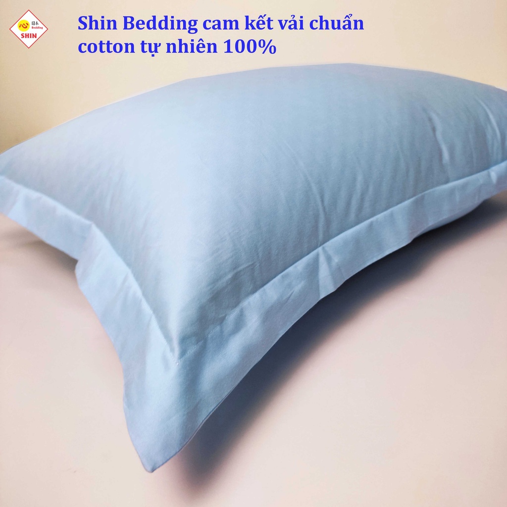 Cặp vỏ gối cotton tự nhiên cao cấp 50x70cm màu xanh da trời