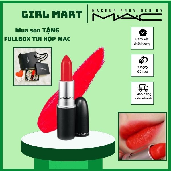 Son MAC Lady Danger 607 Đỏ Cam siêu hot, son MAC chính hãng date mới nhất bao check code