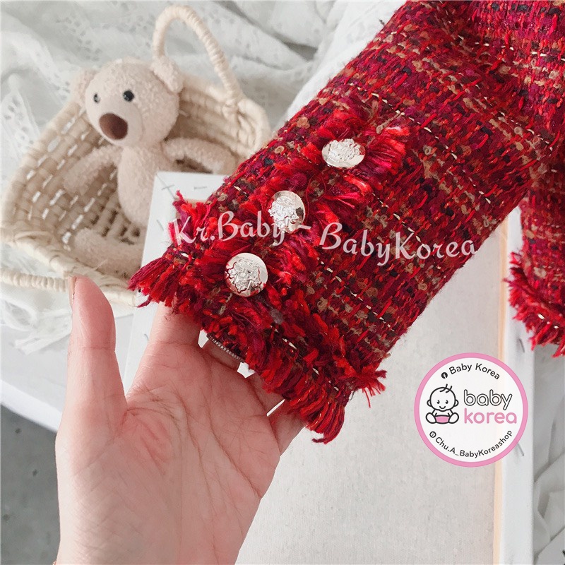 Set áo khoác kèm chân váy dạ tweet đỏ tiểu thư made in Korea cho bé gái từ 10-25kg thời trang trẻ em BABYKOREA