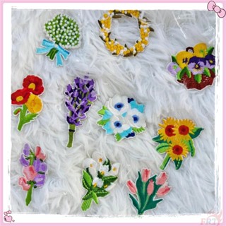 ✿ Miếng Dán Tự Dính Hình Hoa Tulip / Oải Hương / Hướng Dương / Hoa Mẫu Đơn / Hoa Tulip ✿ 1 Miếng Dán Ủi Lên Quần Áo / Túi Xách Thêu Hoạ Tiết DIY