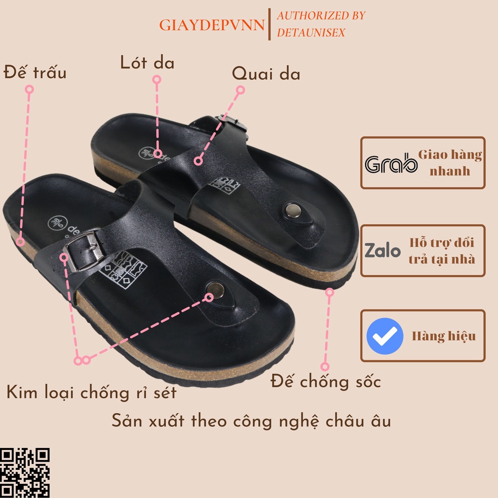Dép Chữ T Màu Đen Kẹp Ngón Đế Trấu Nam Nữ DETAUNISEX Mã DETA11F
