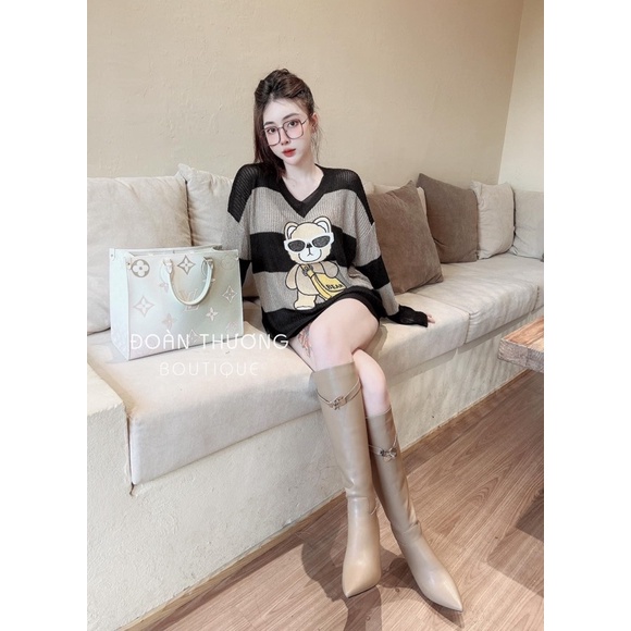 Áo len sọc gấu form rộng siêu xinh