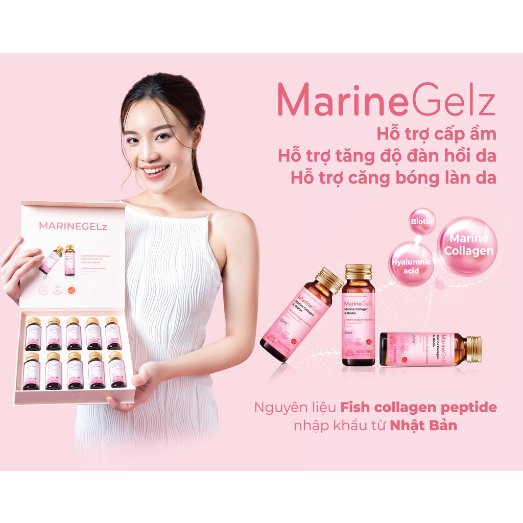 Nước Uống Collagen Herbland MARINEGELz 4000mg Ngăn Ngừa Lão Hóa, Trẻ Hóa Làn Da Hộp 10 lọ/25ml
