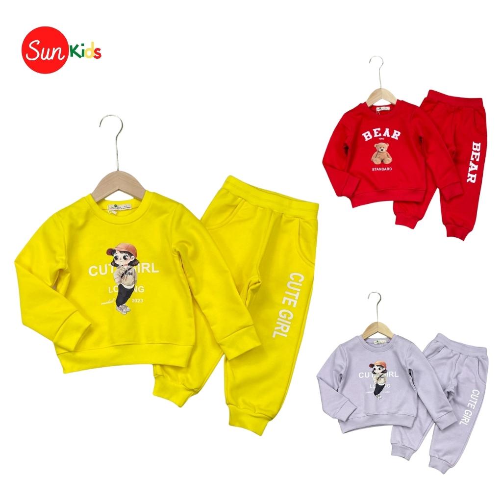 Bộ thu đông cho bé gái, bộ nỉ bé gái chất da cá mềm mịn, size 2-8 tuổi - SUNKIDS