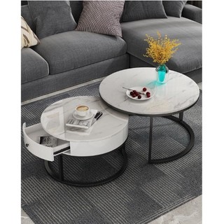 Bộ bàn trà tròn, bàn trà đôi tròn, cặp bàn trà sofa phòng khách, bàn cà phê bàn decor, mặt đá ceramic có ngăn kéo