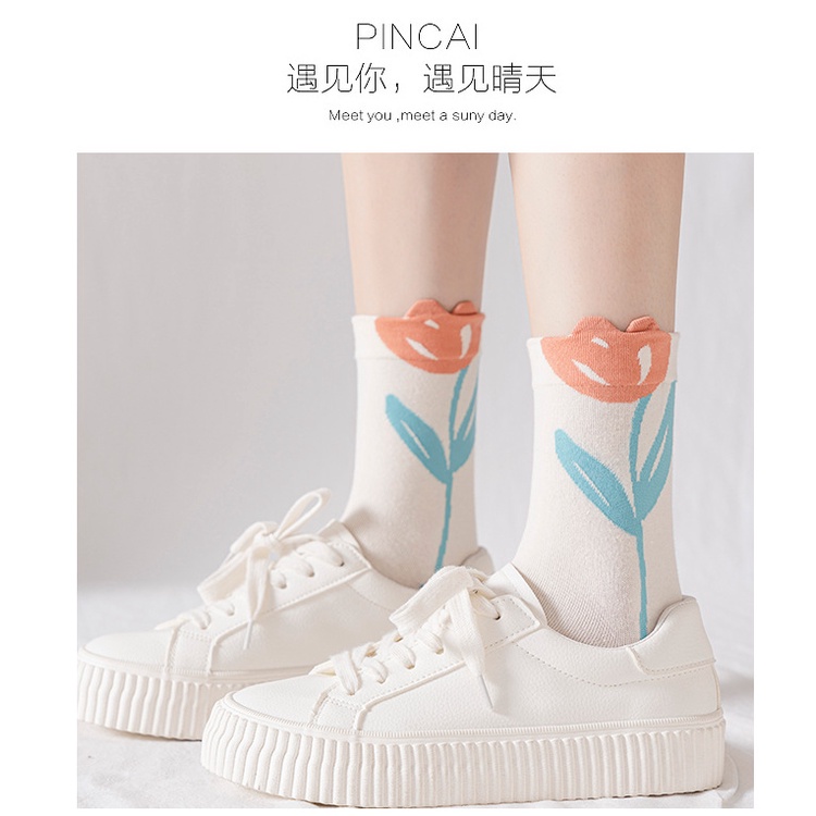 Vớ WAFNHA D774 cotton họa tiết sọc caro thời trang dành cho nữ