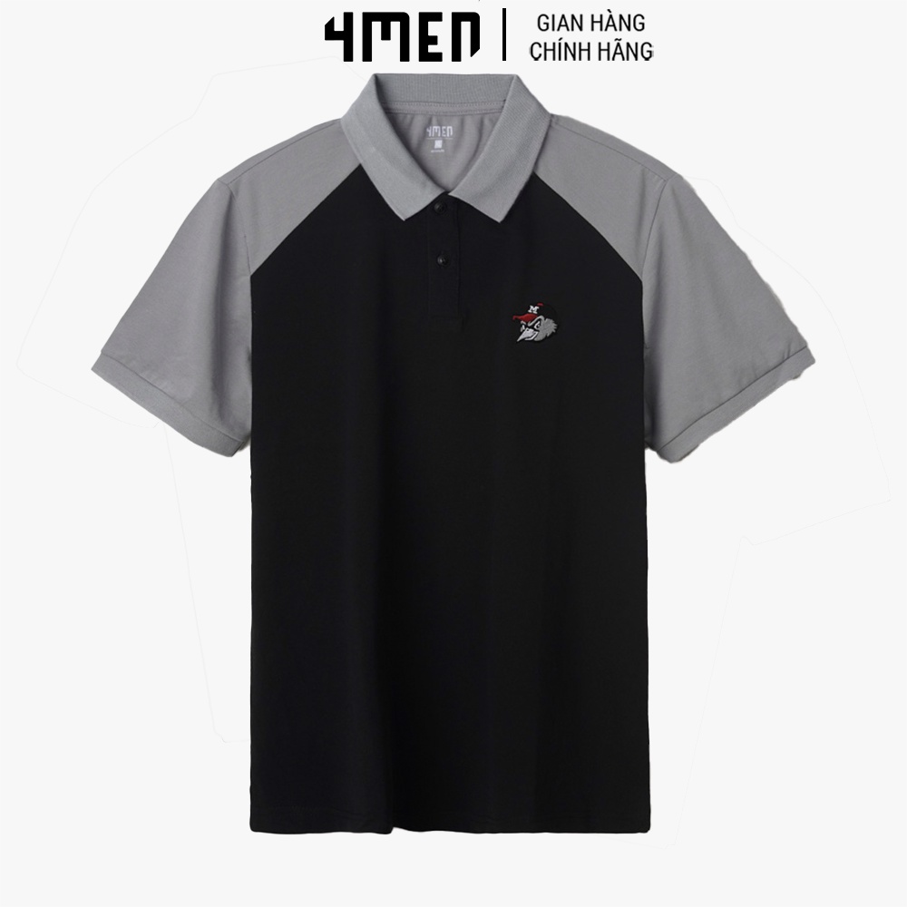 Áo polo nam 4MEN PO065 ngắn tay, hình thêu tinh tế, tỉ mỉ, vải cá sấu co giãn, thấm mồ hôi, thoáng mát, trẻ trung