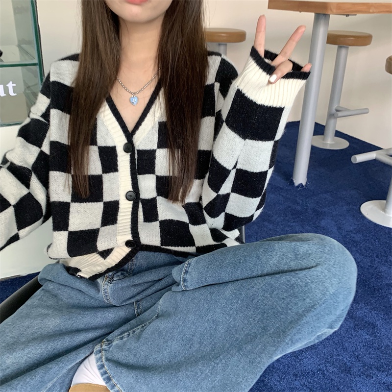 ✙○Áo Khoác Cardigan Dệt Kim Tay Dài Cổ Chữ V Màu Đen Trơn Phong Cách Vintage Dành Cho Nữ