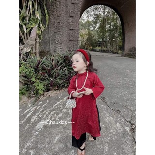 Áo dài gấm hoa cổ bèo bé gái