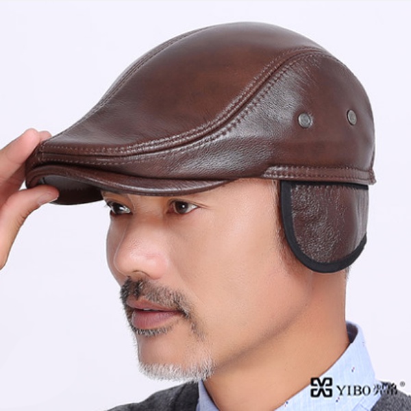 Mũ Beret Da Bò Thật Thời Trang Thu Đông Cho Nam Trung Niên