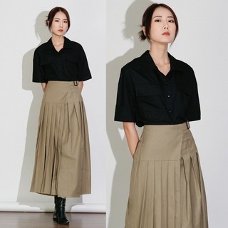 Chân váy midi dáng dài xếp ly trước cạp cao tôn eo đai sườn điều chỉnh độ rộng - Pleated midi skirt Caffeine Studio