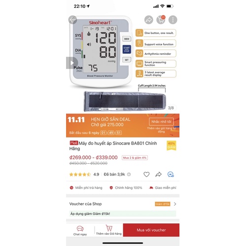 Thanh lý máy đo huyết áp điện tử sinocare