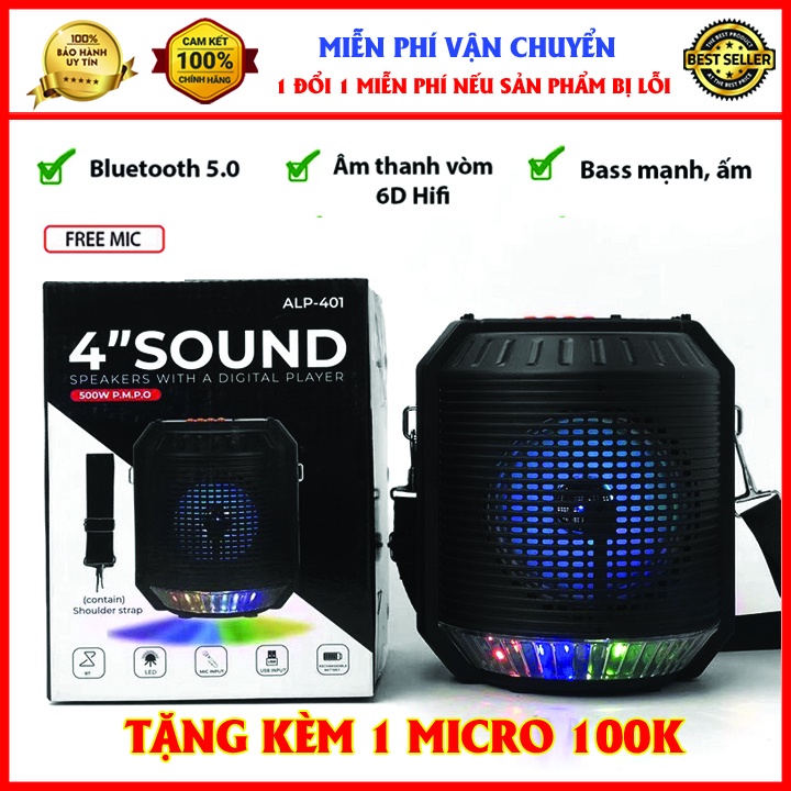 [TẶNG 1 MIC KARAOKE CÓ VANG 100K] Loa Kẹo Kéo Karaoke Bluetooth Mini ALP 401 - Tiện lợi - Âm to - Tích Hợp Đèn LED Nháy