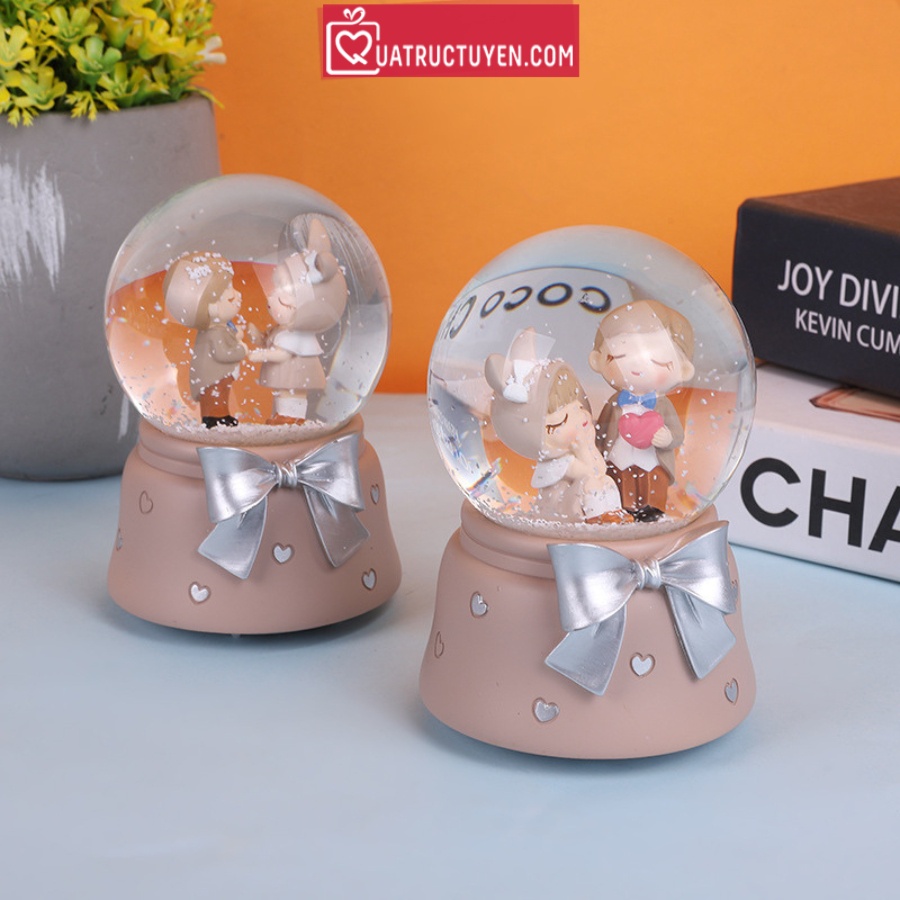 Quả cầu tuyết Tình yêu, quả cầu thuỷ tinh biểu tượng tình yêu ấm áp HN24