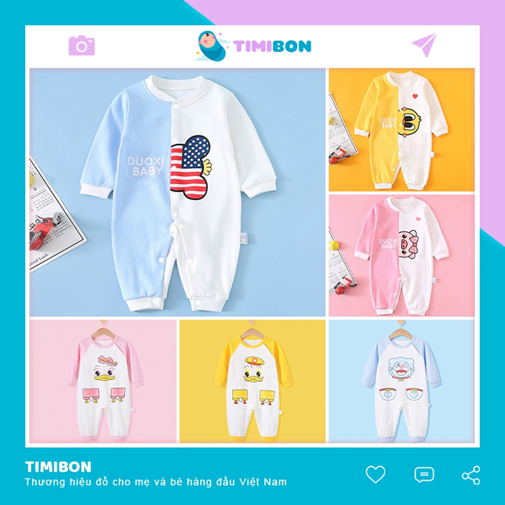 Bodysuit Cho Bé Trai Bé Gái Dài Tay Hình Thú Bộ Đồ Liền Thân Quần Áo Trẻ Em Sơ Sinh Chất Cotton Timibon [BDD13]