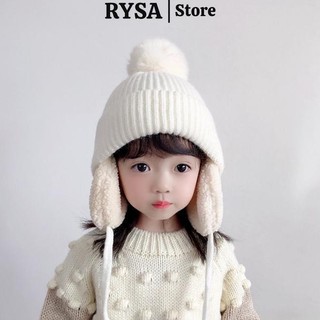 Mũ len cho bé trai gái đẹp dễ thương RYSA nón len cho bé trùm đầu kèm khăn giữ ấm tốt