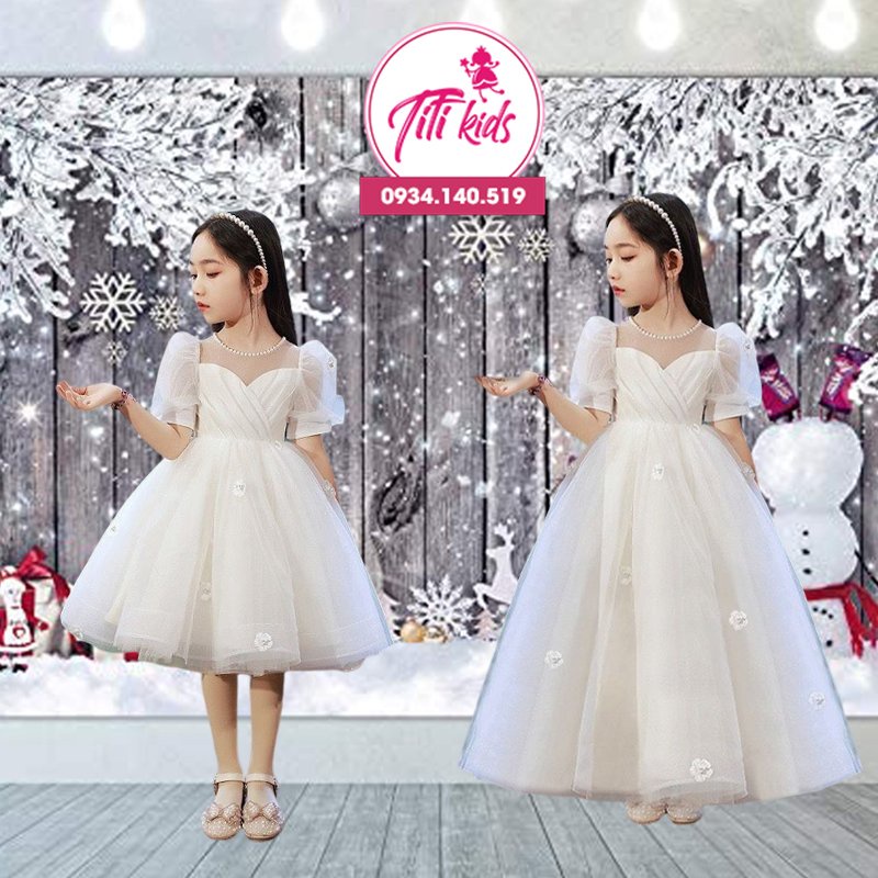 Đầm công chúa bé gái TiTiKids Đầm ngắn hoa rơi CC192