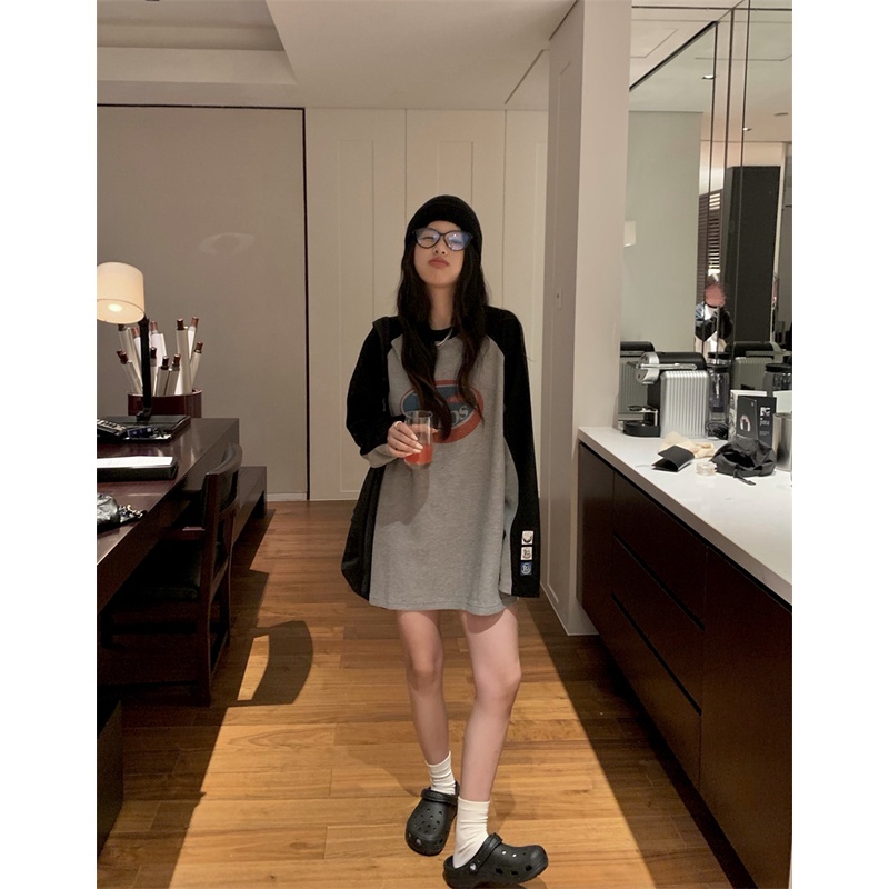 Áo Thun Dài Tay Dáng Rộng Phong Cách Retro Mỹ Cho Nữ