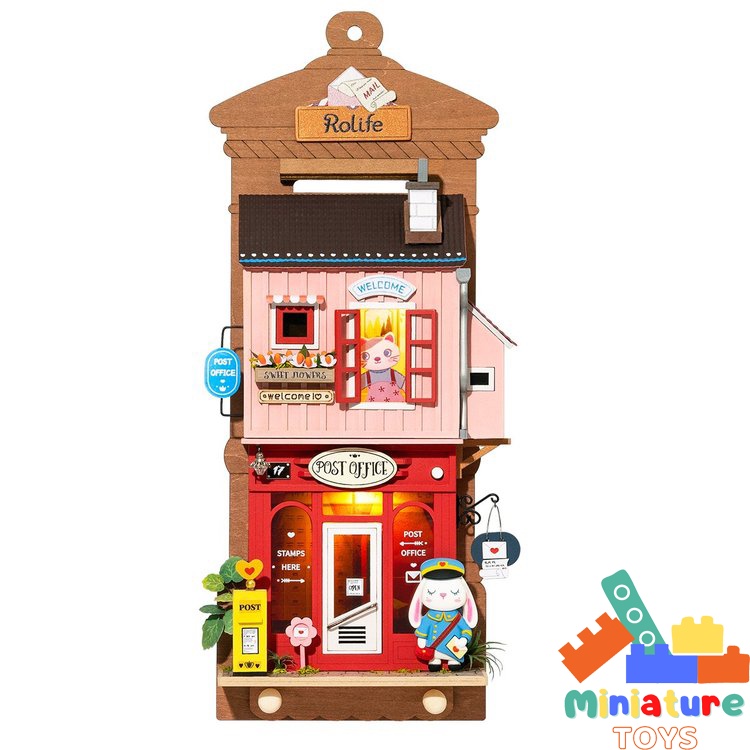 Nhà búp bê treo tường Robotime Rolife Love Post Office DIY Wall Hanging Miniature House Kit DS021 tự làm bằng gỗ