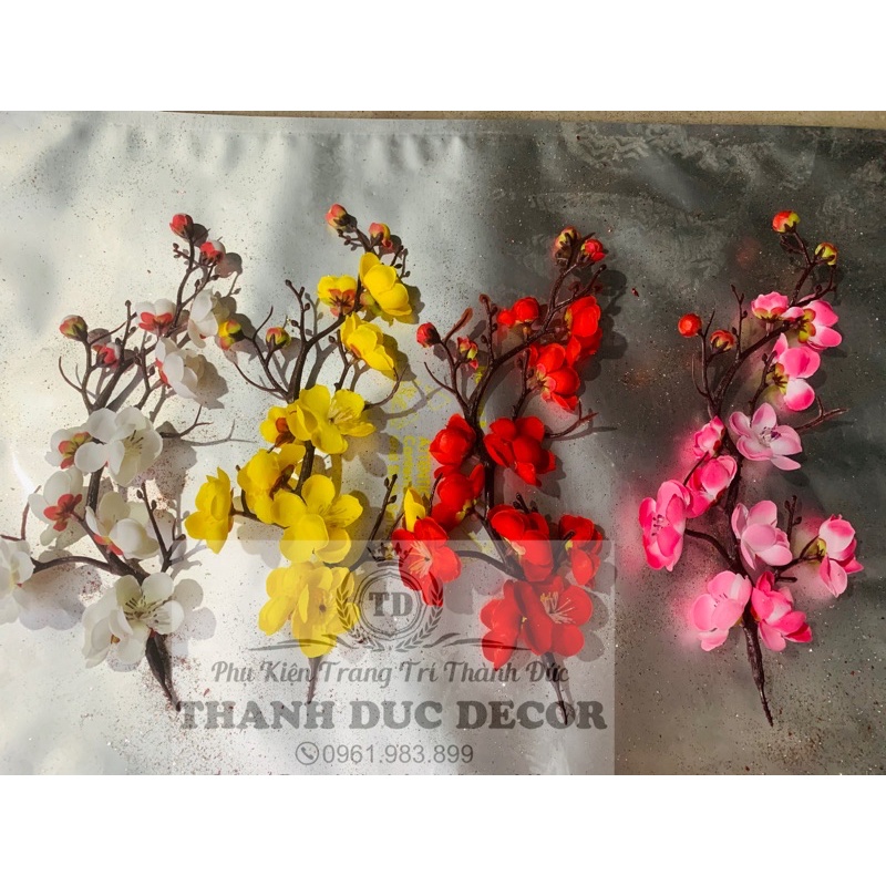 Sỉ lẻ cành đào ngắn trang trí oản tài lộc, trang trí tết