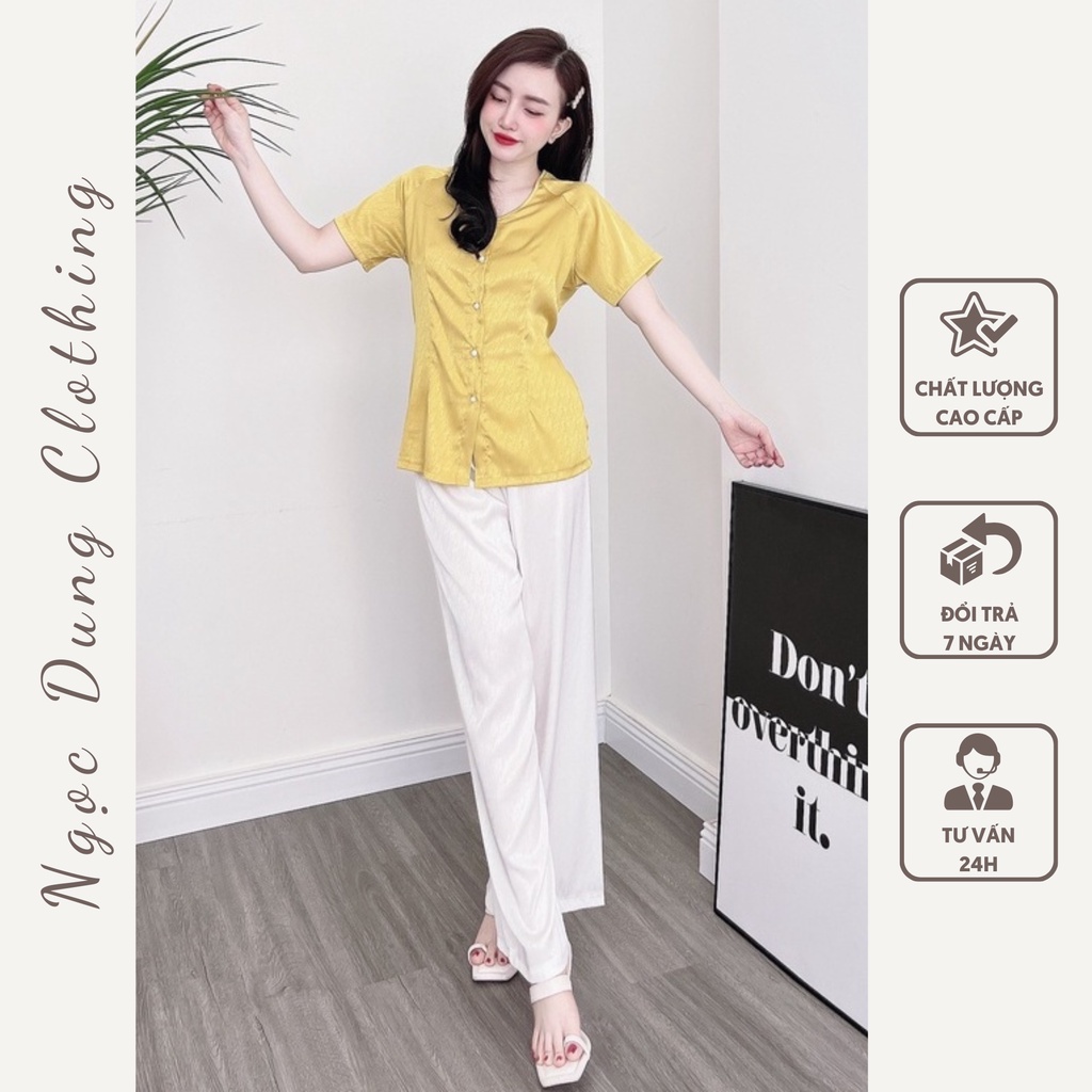 Set Quần Áo Bà Ba Tay Ngắn Vải Lụa Mịn Mát Hàng Cao Cấp Dáng Xuông Không Nhăn Siêu Thoải Mái Freesize 55kg