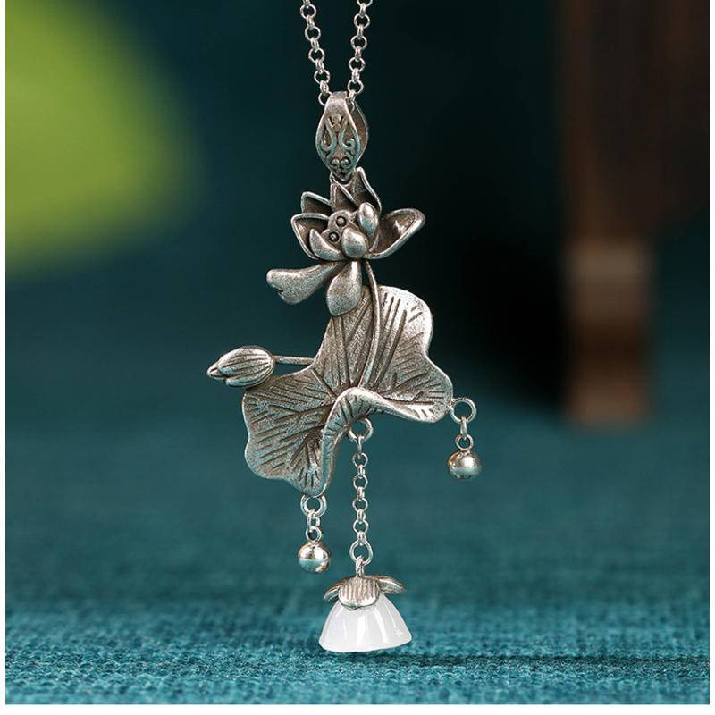 Dây Chuyền Mặt Hình Hoa Sen Phong Cách Trung Hoa Cổ Điển Thời Trang 770#